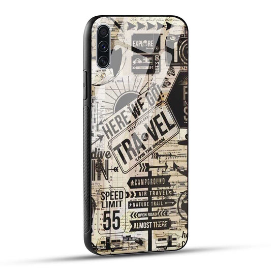 Samsung Galaxy A70 Back Cover Here We Go Travel Printed Glass Case