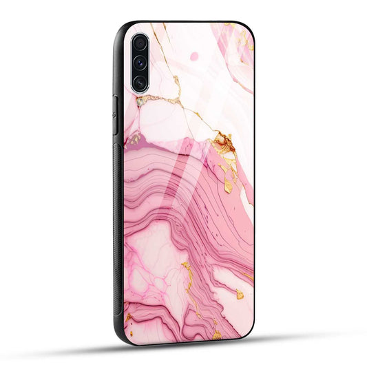 Samsung Galaxy A70 Back Cover Pink Marble Printed Glass Case