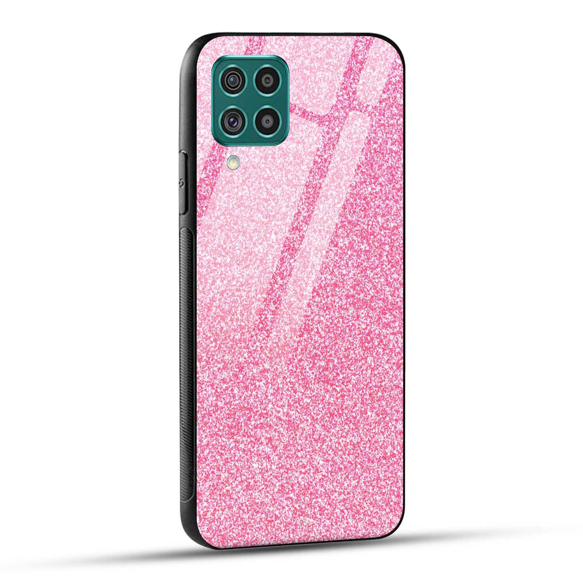 Samsung Galaxy F62 Back Cover Pink Glitter Printed Glass Case