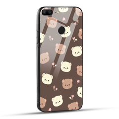 Honor 9 Lite Back Cover Brown Illustration Cute Bear Pattern Printed Glass Case