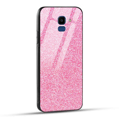 Samsung Galaxy J6 Back Cover Pink Glitter Printed Glass Case