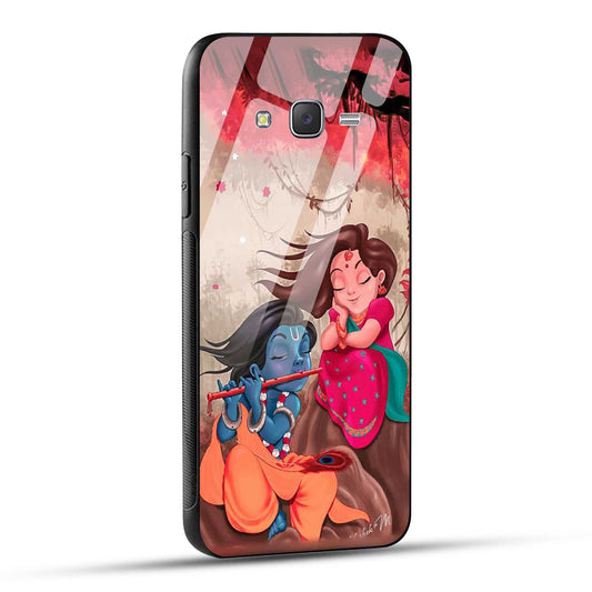 Samsung Galaxy J7 2015 Back Cover Lord Krishna with His Flute & Radha Printed Glass Case