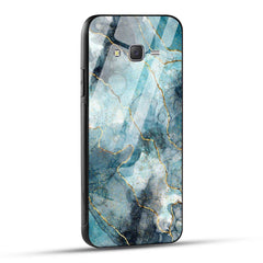 Samsung Galaxy J7 2015 Back Cover Blue Gold Illustrated Marble Printed Glass Case