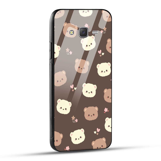 Samsung Galaxy J7 2015 Back Cover Brown Illustration Cute Bear Pattern Printed Glass Case