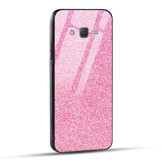 Samsung Galaxy J7 2015 Back Cover Pink Glitter Printed Glass Case