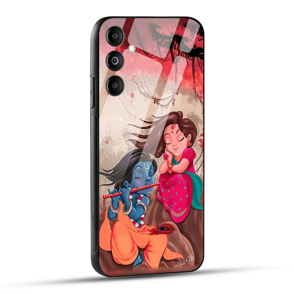 Samsung Galaxy M14 5G Back Cover Lord Krishna with His Flute & Radha Printed Glass Case