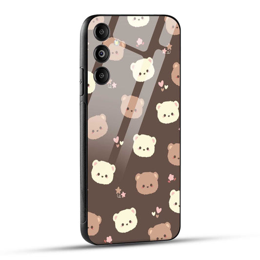 Samsung Galaxy M14 5G Back Cover Brown Illustration Cute Bear Pattern Printed Glass Case