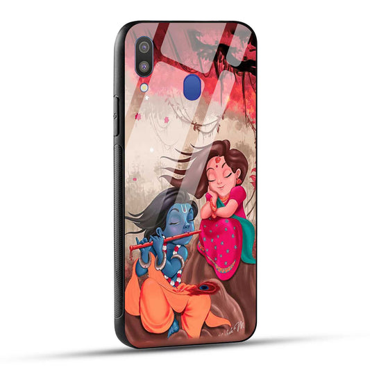 Samsung Galaxy M20 Back Cover Lord Krishna with His Flute & Radha Printed Glass Case