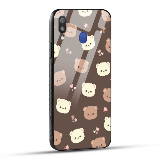 Samsung Galaxy M20 Back Cover Brown Illustration Cute Bear Pattern Printed Glass Case