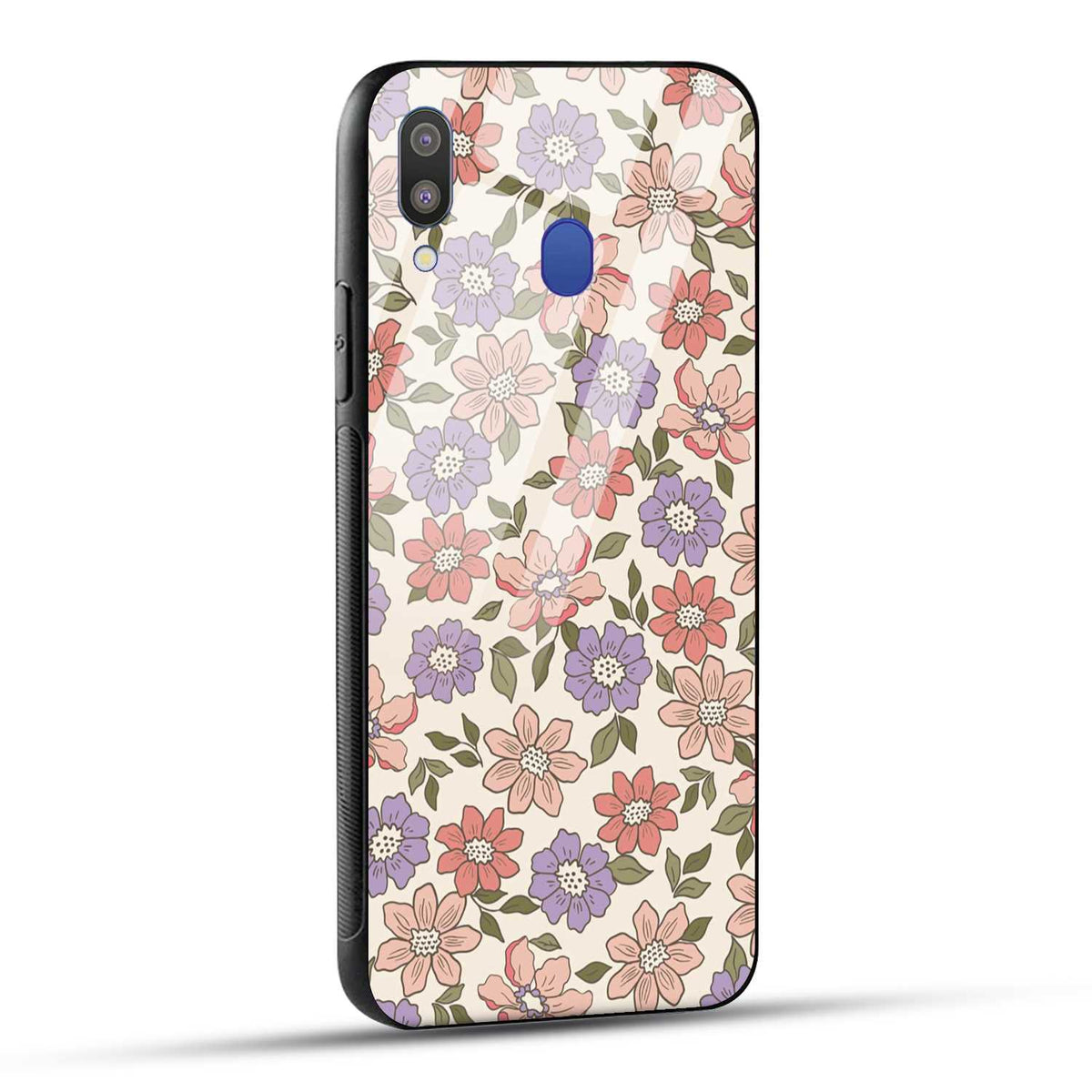 Samsung Galaxy M20 Back Cover Flowers In Retro  Printed Glass Case