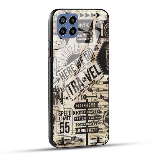Samsung Galaxy M33 5G Back Cover Here We Go Travel Printed Glass Case