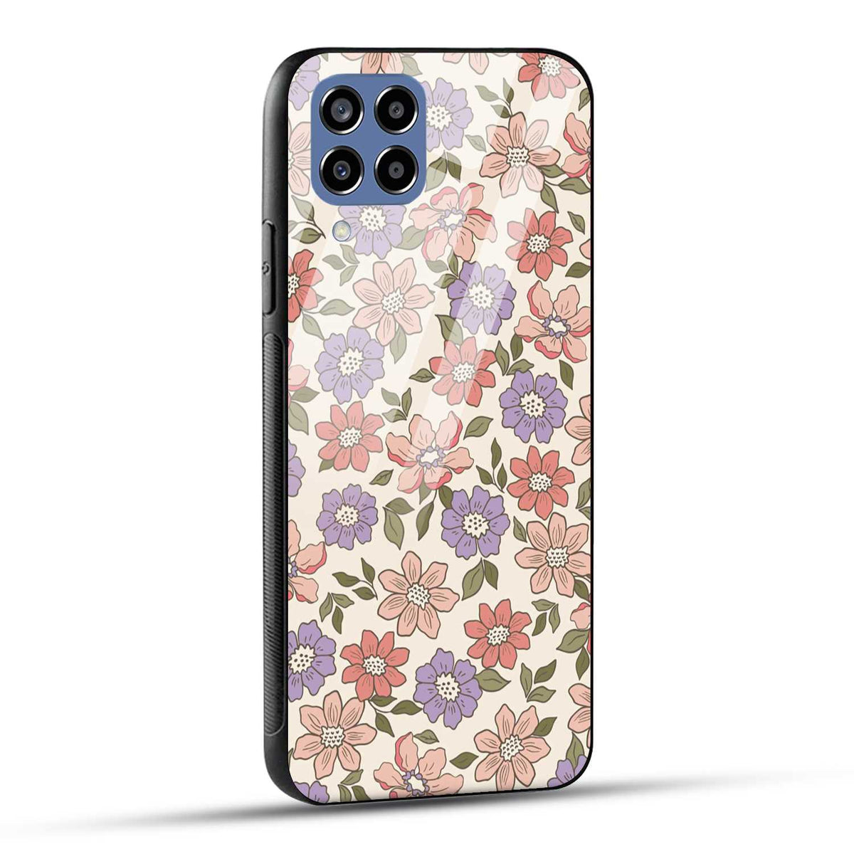 Samsung Galaxy M33 5G Back Cover Flowers In Retro  Printed Glass Case