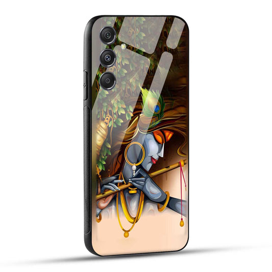Samsung Galaxy A55 5G Lord Krishna with Flute Printed Glass Case