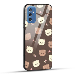Samsung Galaxy M52 5G Back Cover Brown Illustration Cute Bear Pattern Printed Glass Case