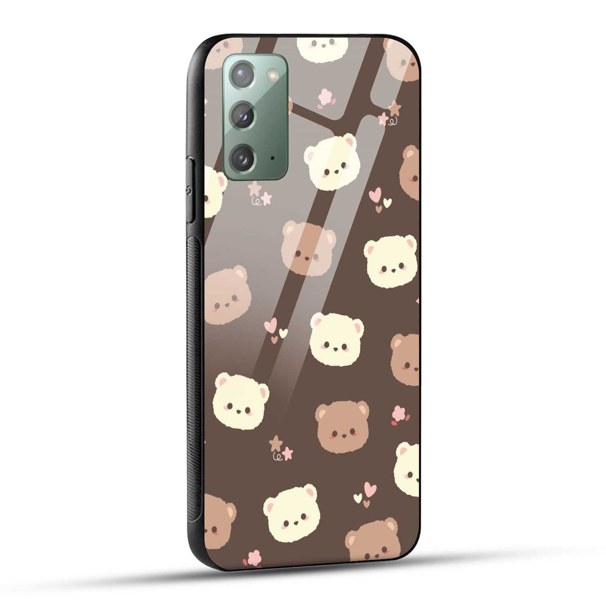 Samsung Galaxy Note 20 Back Cover Brown Illustration Cute Bear Pattern Printed Glass Case