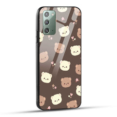 Samsung Galaxy Note 20 Back Cover Brown Illustration Cute Bear Pattern Printed Glass Case