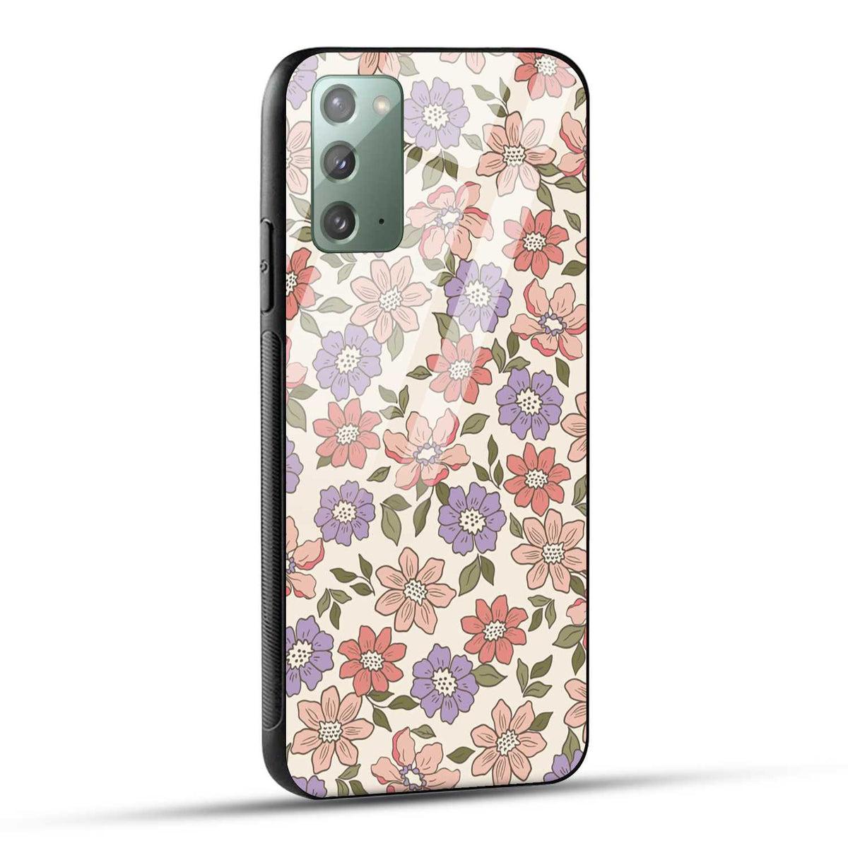 Samsung Galaxy Note 20 Back Cover Flowers In Retro  Printed Glass Case