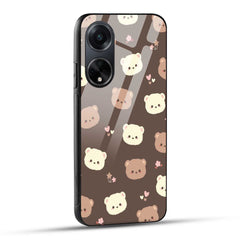 OPPO F23 5G Back Cover Brown Illustration Cute Bear Pattern Printed Glass Case