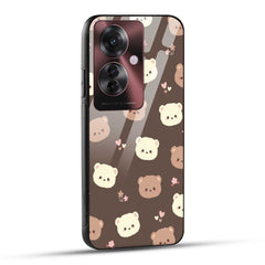OPPO F25 PRO 5G Back Cover Brown Illustration Cute Bear Pattern Printed Glass Case