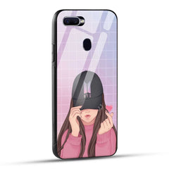 OPPO F9 Back Cover Cap Girl Printed Glass Case
