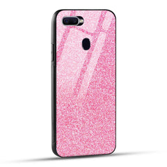 OPPO F9 Back Cover Pink Glitter Printed Glass Case