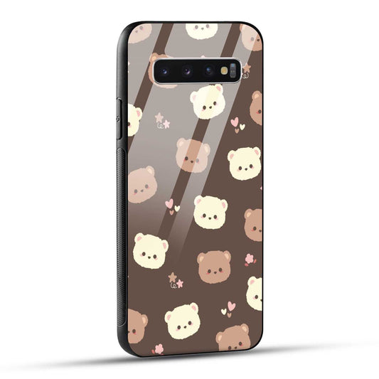 Samsung Galaxy S10 4G Back Cover Brown Illustration Cute Bear Pattern Printed Glass Case