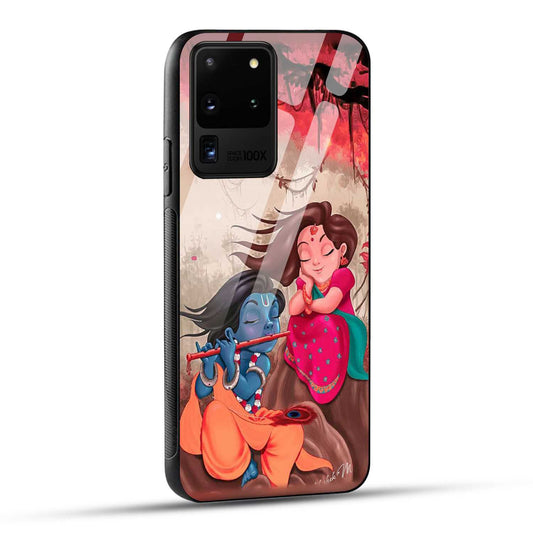 Samsung Galaxy S20 Ultra Back Cover Lord Krishna with His Flute & Radha Printed Glass Case