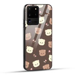 Samsung Galaxy S20 Ultra Back Cover Brown Illustration Cute Bear Pattern Printed Glass Case