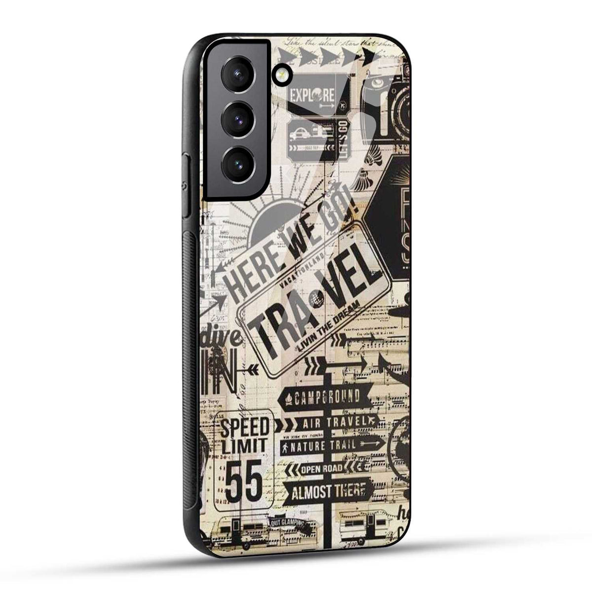 Samsung Galaxy S22 Plus 5G Back Cover Here We Go Travel Printed Glass Case
