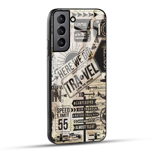 Samsung Galaxy S21 FE 5G Back Cover Here We Go Travel Printed Glass Case