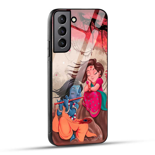 Samsung Galaxy S21 FE 5G Back Cover Lord Krishna with His Flute & Radha Printed Glass Case