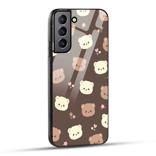 Samsung Galaxy S22 5G Back Cover Brown Illustration Cute Bear Pattern Printed Glass Case