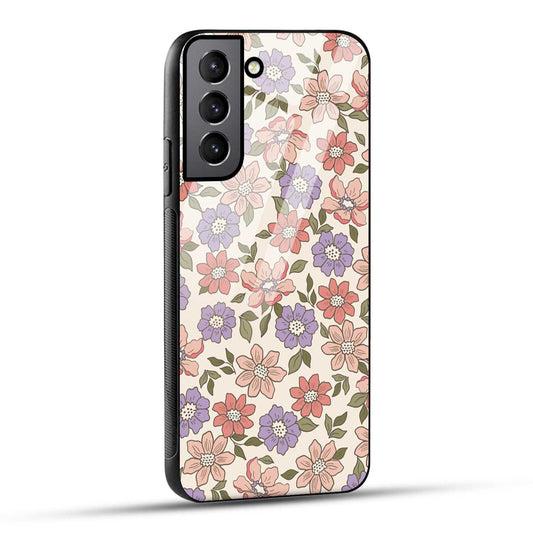 Samsung Galaxy S22 5G Back Cover Flowers In Retro  Printed Glass Case