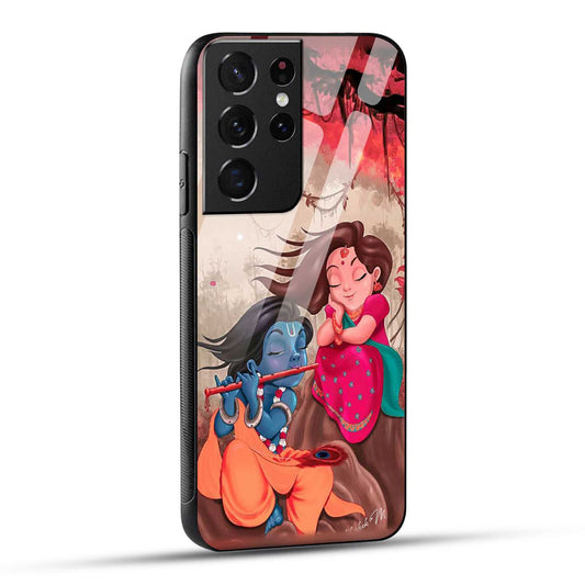 Samsung Galaxy S21 Ultra 5G Back Cover Lord Krishna with His Flute & Radha Printed Glass Case