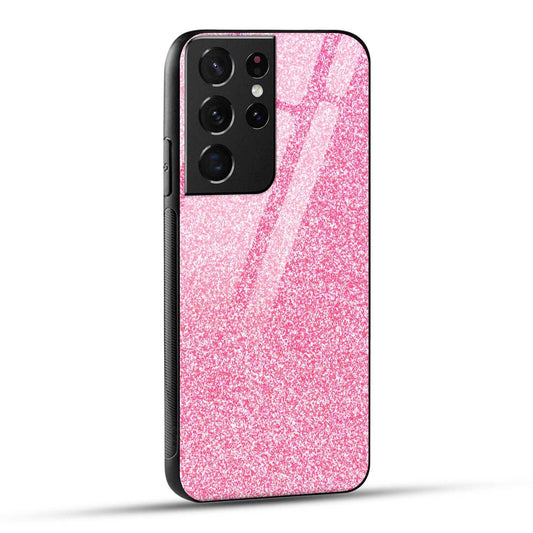 Samsung Galaxy S21 Ultra 5G Back Cover Pink Glitter Printed Glass Case