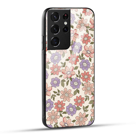 Samsung Galaxy S21 Ultra 5G Back Cover Flowers In Retro  Printed Glass Case
