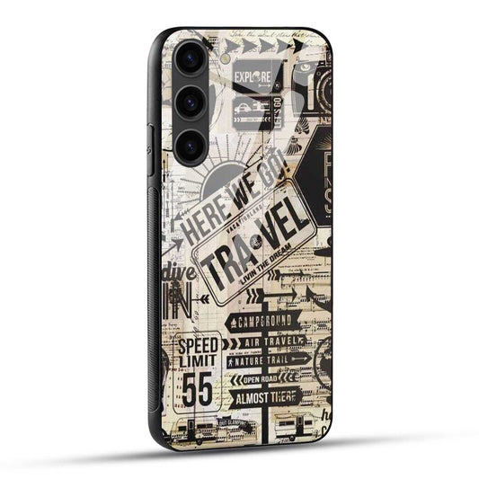 Samsung Galaxy S23 5G Back Cover Here We Go Travel Printed Glass Case