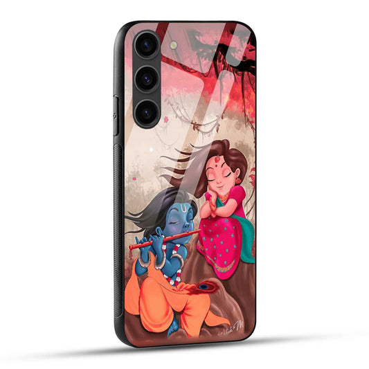 Samsung Galaxy S23 5G Back Cover Lord Krishna with His Flute & Radha Printed Glass Case