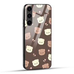 Samsung Galaxy S23 5G Back Cover Brown Illustration Cute Bear Pattern Printed Glass Case