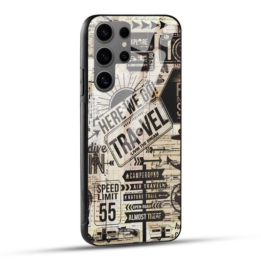 Samsung Galaxy S24 Ultra 5G Back Cover Here We Go Travel Printed Glass Case