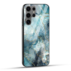 Samsung Galaxy S24 Ultra 5G Back Cover Blue Gold Illustrated Marble Printed Glass Case