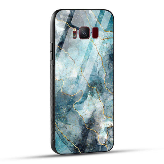 Samsung Galaxy S8 Back Cover Blue Gold Illustrated Marble Printed Glass Case