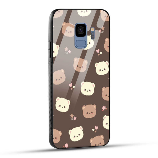 Samsung Galaxy S9 Back Cover Brown Illustration Cute Bear Pattern Printed Glass Case