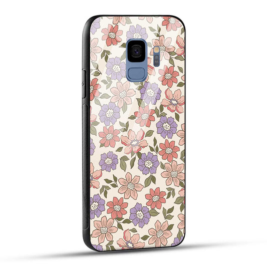 Samsung Galaxy S9 Back Cover Flowers In Retro  Printed Glass Case