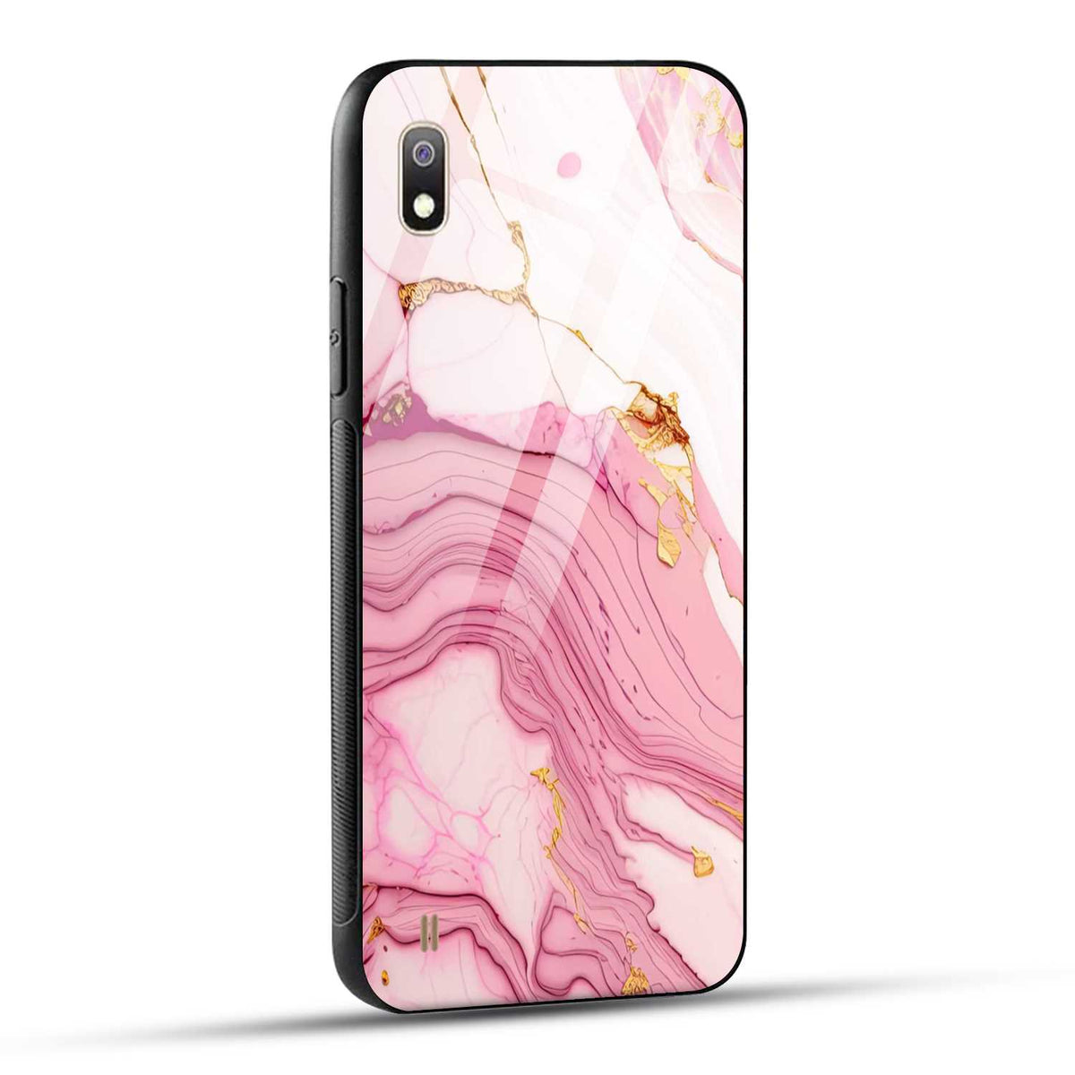 Samsung Galaxy A10 Back Cover Pink Marble Printed Glass Case