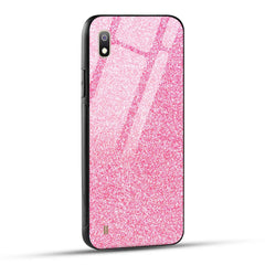 Samsung Galaxy A10 Back Cover Pink Glitter Printed Glass Case