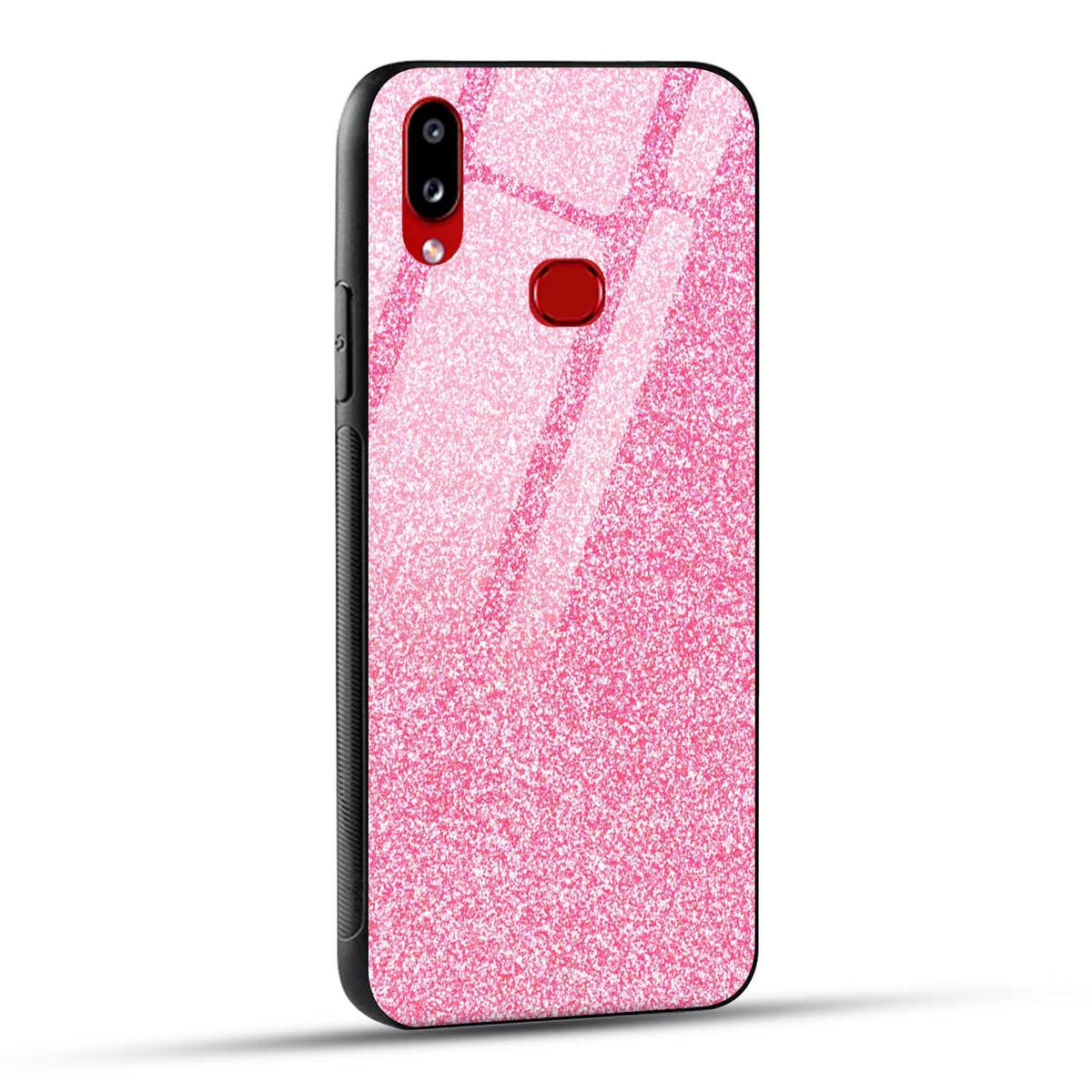 Samsung Galaxy A10s Back Cover Pink Glitter Printed Glass Case