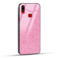 Samsung Galaxy A10s Back Cover Pink Glitter Printed Glass Case