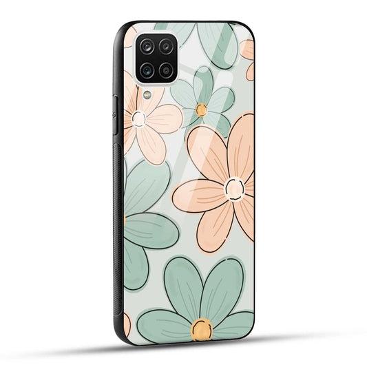 Samsung Galaxy A12 Back Cover Aesthetic Flower Printed Glass Case
