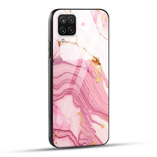 Samsung Galaxy A12 Back Cover Pink Marble Printed Glass Case